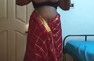 desi indian tamil telugu kannada malayalam hindi horny cheating wife vanitha wearing cherry red colour saree showing obese boobs and bald pussy press hard boobs press nip rubbing pussy masturbation